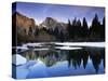 Half Dome Above River and Winter Snow, Yosemite National Park, California, USA-David Welling-Stretched Canvas