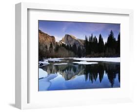 Half Dome Above River and Winter Snow, Yosemite National Park, California, USA-David Welling-Framed Premium Photographic Print