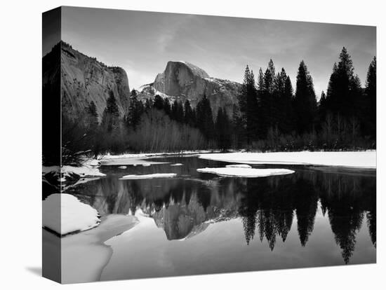 Half Dome Above River and Winter Snow, Yosemite National Park, California, USA-David Welling-Stretched Canvas