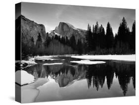 Half Dome Above River and Winter Snow, Yosemite National Park, California, USA-David Welling-Stretched Canvas