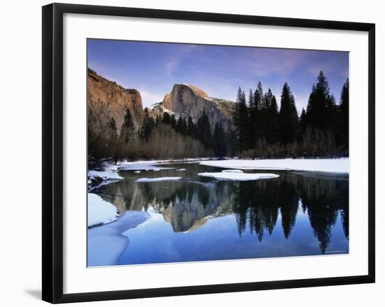 Half Dome Above River and Winter Snow, Yosemite National Park, California, USA-David Welling-Framed Photographic Print