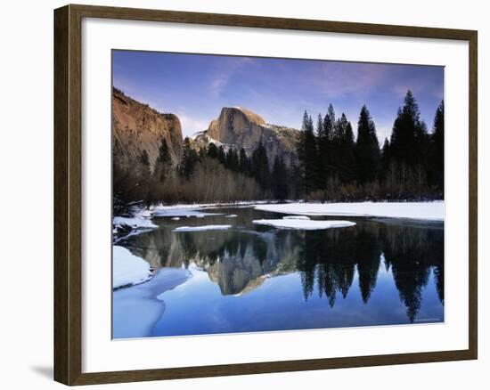 Half Dome Above River and Winter Snow, Yosemite National Park, California, USA-David Welling-Framed Photographic Print