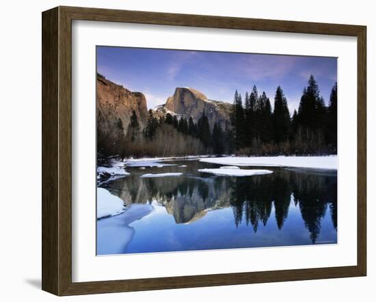 Half Dome Above River and Winter Snow, Yosemite National Park, California, USA-David Welling-Framed Photographic Print