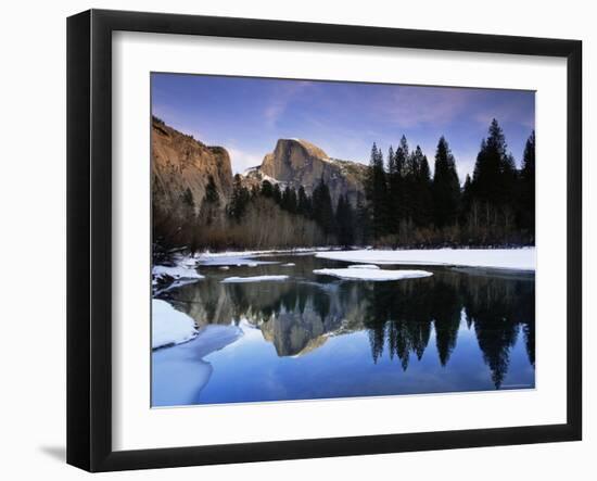 Half Dome Above River and Winter Snow, Yosemite National Park, California, USA-David Welling-Framed Photographic Print