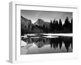 Half Dome Above River and Winter Snow, Yosemite National Park, California, USA-David Welling-Framed Photographic Print