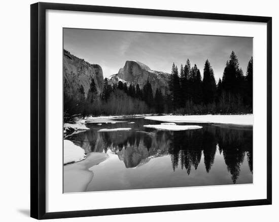 Half Dome Above River and Winter Snow, Yosemite National Park, California, USA-David Welling-Framed Photographic Print