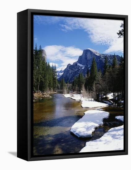 Half Dome and the Merced River in Winter-Gerald French-Framed Stretched Canvas