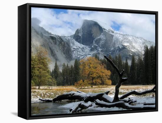 Half Dome is Seen with a Fresh Dusting of Snow in Yosemite National Park, California-null-Framed Stretched Canvas