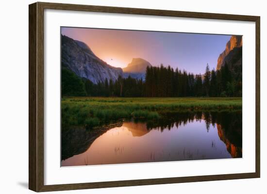 Half Dome Morning Light Beam and Reflection, Cooks Meadow, Yosemite Valley-Vincent James-Framed Photographic Print