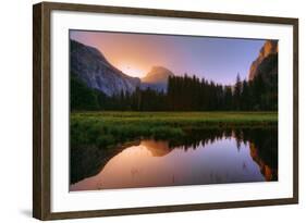 Half Dome Morning Light Beam and Reflection, Cooks Meadow, Yosemite Valley-Vincent James-Framed Photographic Print