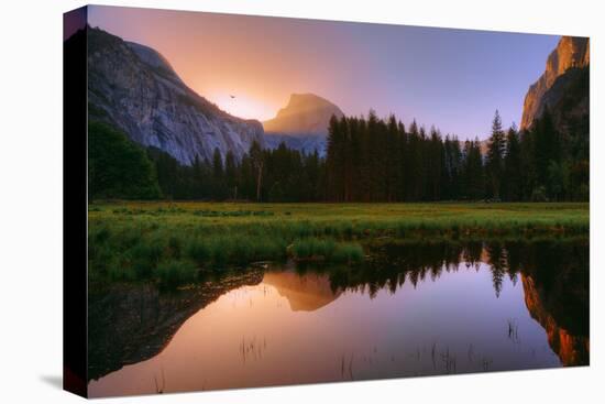 Half Dome Morning Light Beam and Reflection, Cooks Meadow, Yosemite Valley-Vincent James-Stretched Canvas