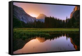 Half Dome Morning Light Beam and Reflection, Cooks Meadow, Yosemite Valley-Vincent James-Framed Stretched Canvas