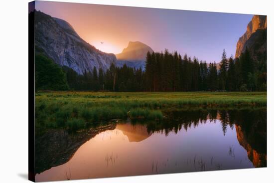 Half Dome Morning Light Beam and Reflection, Cooks Meadow, Yosemite Valley-Vincent James-Stretched Canvas