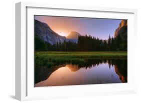 Half Dome Morning Light Beam and Reflection, Cooks Meadow, Yosemite Valley-Vincent James-Framed Photographic Print