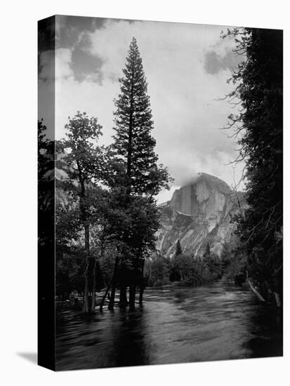 Half Dome Over Merced River-null-Stretched Canvas