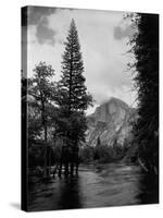 Half Dome Over Merced River-null-Stretched Canvas