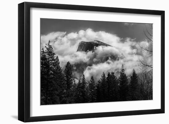 Half Dome Surrounded By Clouds And Framed By The Trees-Joe Azure-Framed Photographic Print