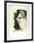 Half-Length Portrait of a Seated Woman, Smoking a Cigarette, Facing Left, C.1900-Paul Cesar Helleu-Framed Giclee Print