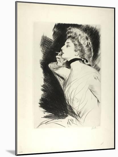 Half-Length Portrait of a Seated Woman, Smoking a Cigarette, Facing Left, C.1900-Paul Cesar Helleu-Mounted Giclee Print