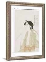 Half Length Portrait of a Woman Smoking, Holding a Pipe and Exhaling a Cloud of Smoke, C.1792-Kitagawa Utamaro-Framed Giclee Print