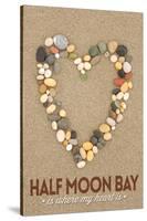 Half Moon Bay, California Is Where My Heart Is - Stone Heart on Sand-Lantern Press-Stretched Canvas