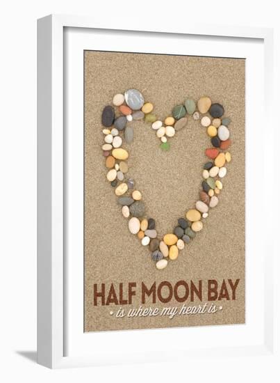 Half Moon Bay, California Is Where My Heart Is - Stone Heart on Sand-Lantern Press-Framed Art Print