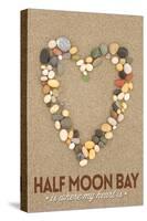 Half Moon Bay, California Is Where My Heart Is - Stone Heart on Sand-Lantern Press-Stretched Canvas