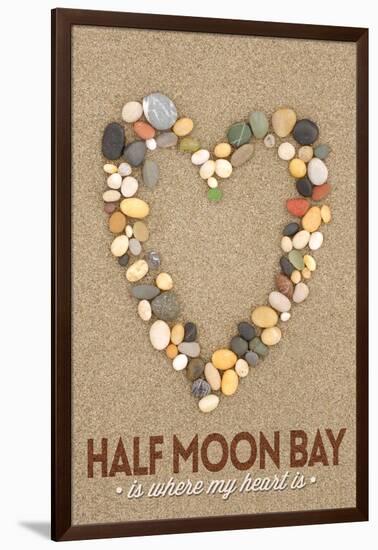 Half Moon Bay, California Is Where My Heart Is - Stone Heart on Sand-Lantern Press-Framed Art Print