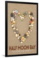 Half Moon Bay, California Is Where My Heart Is - Stone Heart on Sand-Lantern Press-Framed Art Print