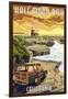 Half Moon Bay, California - Woody and Lighthouse-Lantern Press-Framed Art Print