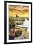 Half Moon Bay, California - Woody and Lighthouse-Lantern Press-Framed Art Print