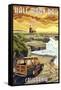 Half Moon Bay, California - Woody and Lighthouse-Lantern Press-Framed Stretched Canvas