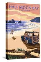 Half Moon Bay, California - Woody on the Beach-Lantern Press-Stretched Canvas