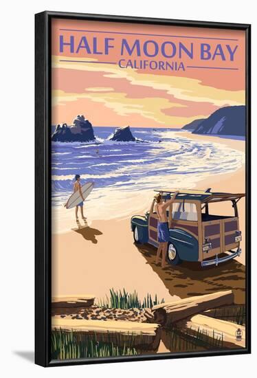Half Moon Bay, California - Woody on the Beach-Lantern Press-Framed Art Print