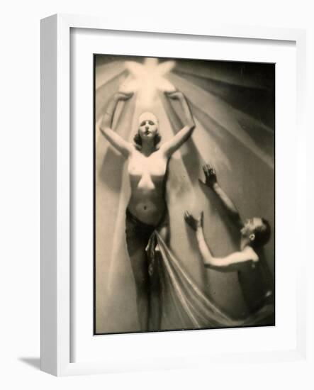 Half Naked Man and Woman During a Performance at the French Music Hall, the Folies Bergere-null-Framed Photographic Print