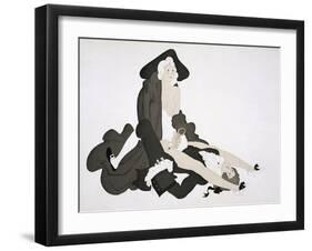 Half Naked Woman in Highwayman's Cloak Straddles a Man, C.1928 (Coloured Etching)-Charles Martin-Framed Giclee Print