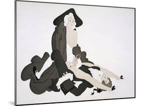 Half Naked Woman in Highwayman's Cloak Straddles a Man, C.1928 (Coloured Etching)-Charles Martin-Mounted Giclee Print