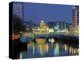 Half Penny Bridge and Custom House, Dublin, Ireland-Jon Arnold-Stretched Canvas