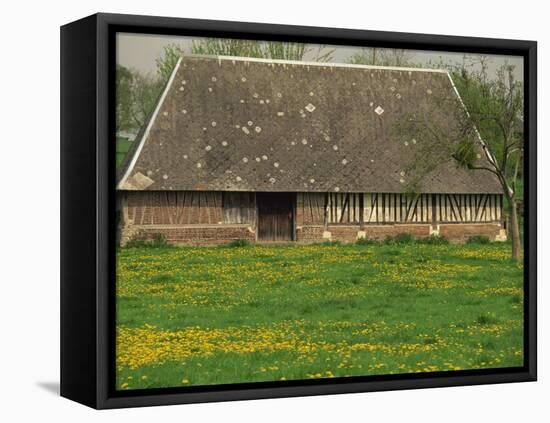 Half Timbered Farm Building Near Pont Audemer, Marais Vernier, Haute Normandie, France-Michael Busselle-Framed Stretched Canvas