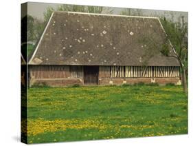 Half Timbered Farm Building Near Pont Audemer, Marais Vernier, Haute Normandie, France-Michael Busselle-Stretched Canvas