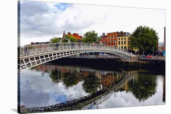 Halfpenny Bridge Over the Liffy River-George Oze-Stretched Canvas