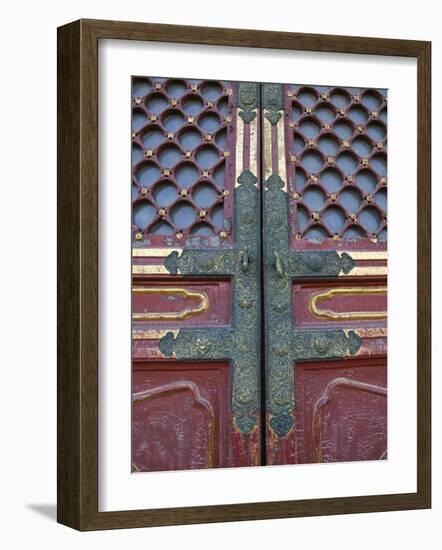 Hall of Supreme Harmony-door detail, The Forbidden City, Beijing, China-Walter Bibikow-Framed Photographic Print