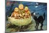 Hallowe'en Postcard with Jack-O'-Lanterns-null-Mounted Giclee Print