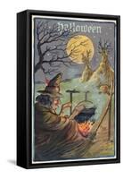 Hallowe'en Witch Works Her Magic-null-Framed Stretched Canvas