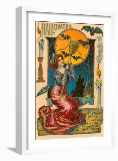 Halloween, Attractive Witch with Poem-null-Framed Art Print