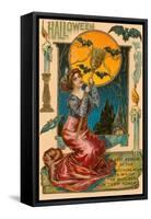Halloween, Attractive Witch with Poem-null-Framed Stretched Canvas