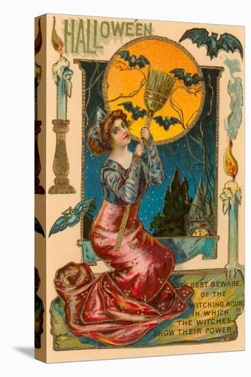 Halloween, Attractive Witch with Poem-null-Stretched Canvas