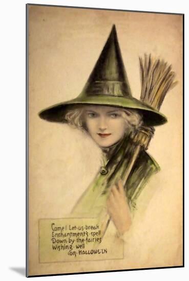 Halloween Beautiful Green Witch-Vintage Apple Collection-Mounted Giclee Print