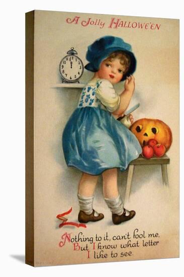 Halloween Blue Girl Clock-Vintage Apple Collection-Stretched Canvas