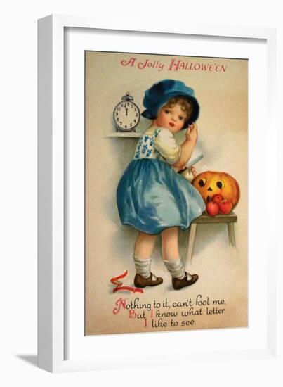 Halloween Blue Girl Clock-Vintage Apple Collection-Framed Giclee Print